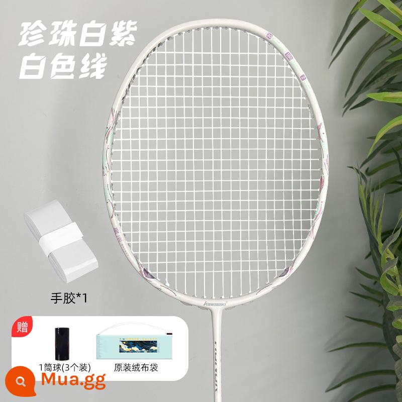 Vợt cầu lông Kawasaki Honor Galaxy sợi carbon 4U siêu nhẹ nam nữ thi đấu tập luyện chuyên nghiệp đánh một phát đích thực - Vợt Galaxy-Pearl Trắng Tím [Dây Trắng] Tặng kèm 3 quả bóng + 1 keo dán tay + 1 túi đựng vợt