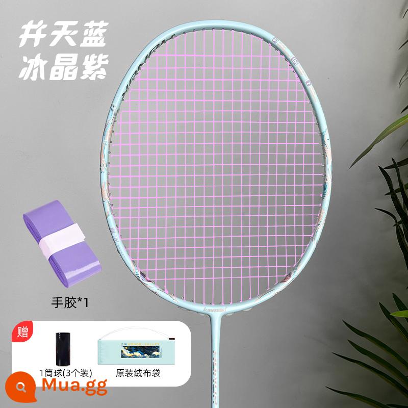 Vợt cầu lông Kawasaki Honor Galaxy sợi carbon 4U siêu nhẹ nam nữ thi đấu tập luyện chuyên nghiệp đánh một phát đích thực - Xinghe-Jingtian Blue Shooting [Ice Crystal Purple Line] đi kèm 3 quả bóng + 1 gel rửa tay + 1 túi đựng vợt