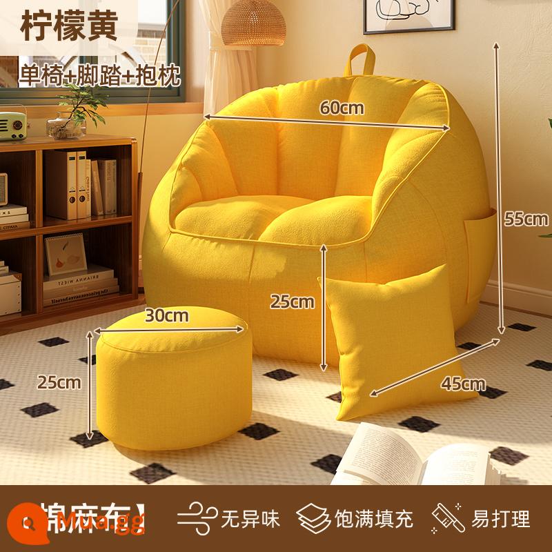 Ghế sofa nhỏ lười biếng có thể nằm và ngủ trên túi đậu phòng ngủ ghế sofa đơn căn hộ nhỏ ban công trải chiếu tatami ghế tựa lưng thư giãn - Màu vàng chanh* đi kèm gối + tựa chân/phiên bản cotton và vải lanh [lấp đầy, bền khi ngồi lâu]