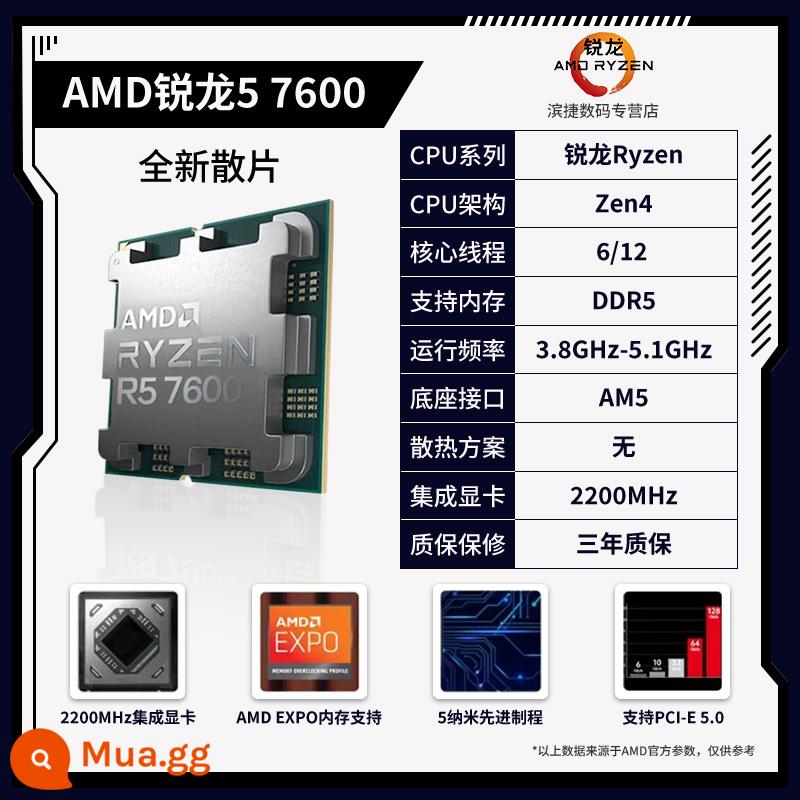 Chip xử lý đóng hộp AMD Ryzen 5 7500F/7600X/7700X/7900X/7950X/7800X3D - Bộ xử lý AMD Ryzen 5 7600 [Tải]