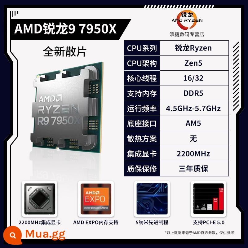 Chip xử lý đóng hộp AMD Ryzen 5 7500F/7600X/7700X/7900X/7950X/7800X3D - Bộ xử lý AMD Ryzen 9 7950X [Bull Piece]