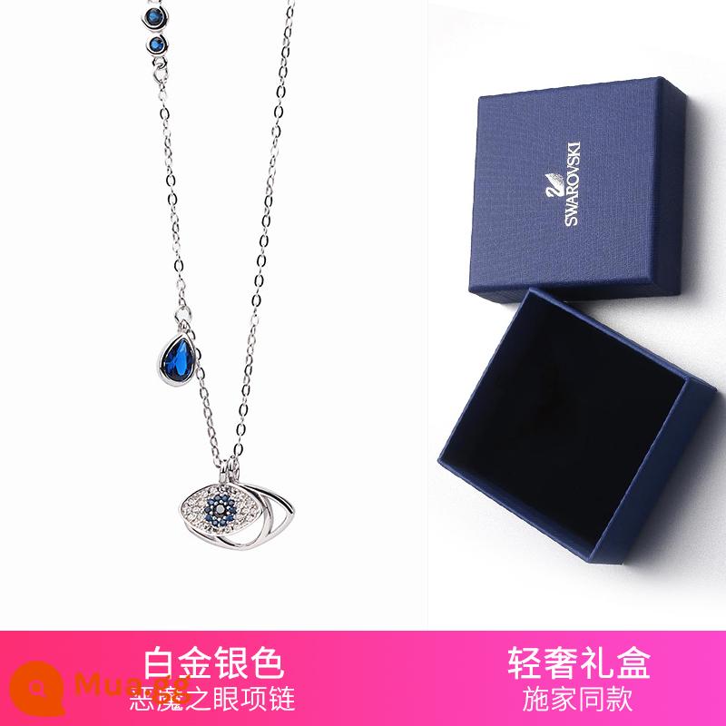 S925 Bạc Đá Mắt Quỷ Vòng Cổ Cho Nữ Đầy Kim Cương Vàng Hồng 18K Xương Đòn Dây Xích Sapphire Vòng Tay Bạn Gái quà Tặng - [Bạch kim]Vòng cổ mắt quỷ[Hộp quà sang trọng]