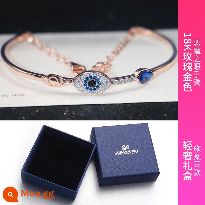 S925 Bạc Đá Mắt Quỷ Vòng Cổ Cho Nữ Đầy Kim Cương Vàng Hồng 18K Xương Đòn Dây Xích Sapphire Vòng Tay Bạn Gái quà Tặng - [Vàng hồng] Vòng tay mắt quỷ [Hộp quà sang trọng]