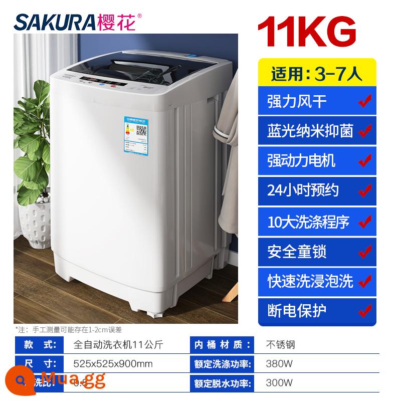 Máy giặt Sakura 7.5KG hoàn toàn tự động 8/10kg cho ký túc xá gia đình nhỏ bánh sóng sấy công suất lớn - Màu xám ấm/⒒㎏Sấy không khí mạnh mẽ, làm sạch và chăm sóc bằng ánh sáng xanh để tăng sức mạnh