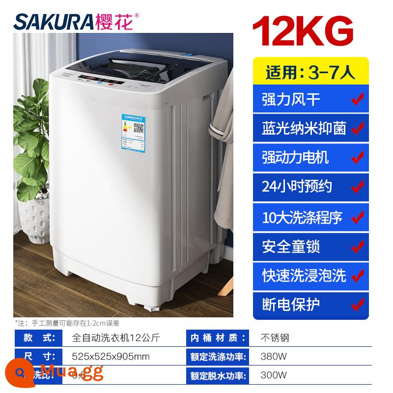 Máy giặt Sakura 7.5KG hoàn toàn tự động 8/10kg cho ký túc xá gia đình nhỏ bánh sóng sấy công suất lớn - Màu xám ấm/⒓㎏Sấy không khí mạnh mẽ, làm sạch và chăm sóc bằng ánh sáng xanh để tăng sức mạnh