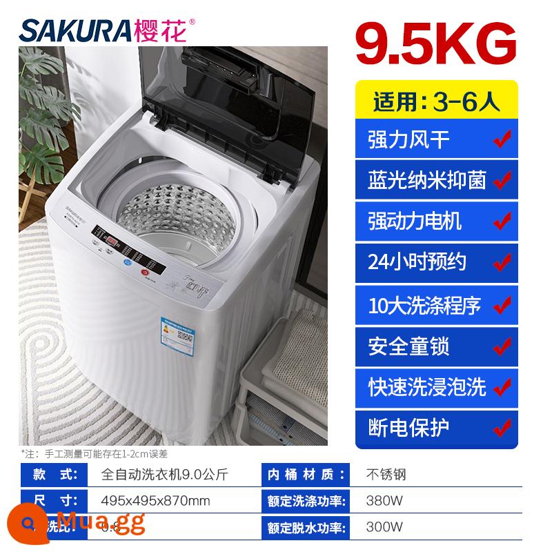 Máy giặt Sakura 7.5KG hoàn toàn tự động 8/10kg cho ký túc xá gia đình nhỏ bánh sóng sấy công suất lớn - Xám ấm/⒐⒌㎏ Làm khô không khí mạnh mẽ, chăm sóc ánh sáng xanh, tăng độ dày