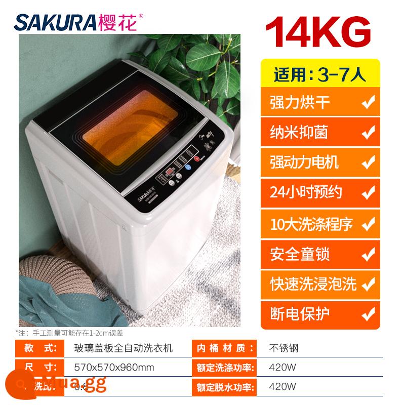 Máy giặt Sakura 7.5KG hoàn toàn tự động 8/10kg cho ký túc xá gia đình nhỏ bánh sóng sấy công suất lớn - Màu xám ấm/⒕㎏Sấy không khí nóng mạnh mẽ Mẫu kính sang trọng ánh sáng xanh