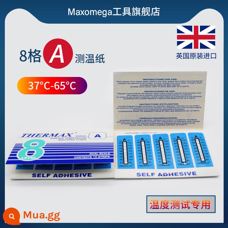 Anh Thermax nhập khẩu giấy đo nhiệt độ phòng thí nghiệm giấy kiểm tra nhiệt độ cao nhiệt độ đảo ngược miếng dán 8 lưới 10 lưới 10 dải - 8 lưới A 37-65oC