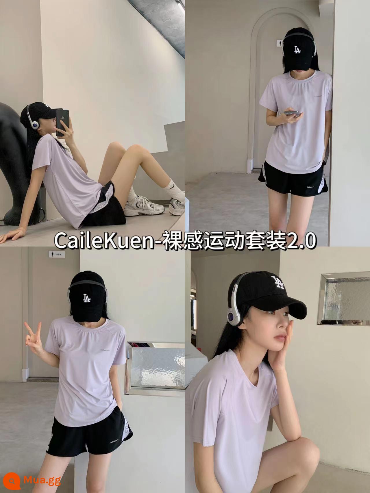 Bộ đồ thể thao nữ khỏa thân Cailekuen chính hãng mùa hè 2.0 khô nhanh quần short ngắn tay nam hai mảnh - Ladies-Tím