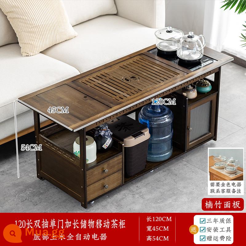 Nhà Di Động Bàn Trà Bàn Trà Phòng Khách Gỗ Xe Đẩy Trà Sofa Bên Bàn Bàn Cà Phê Bộ Trà Bàn Trà ấm Siêu Tốc Tích Hợp - [120 long trà đen] Cửa acrylic + thiết bị thủy tinh đáy nước