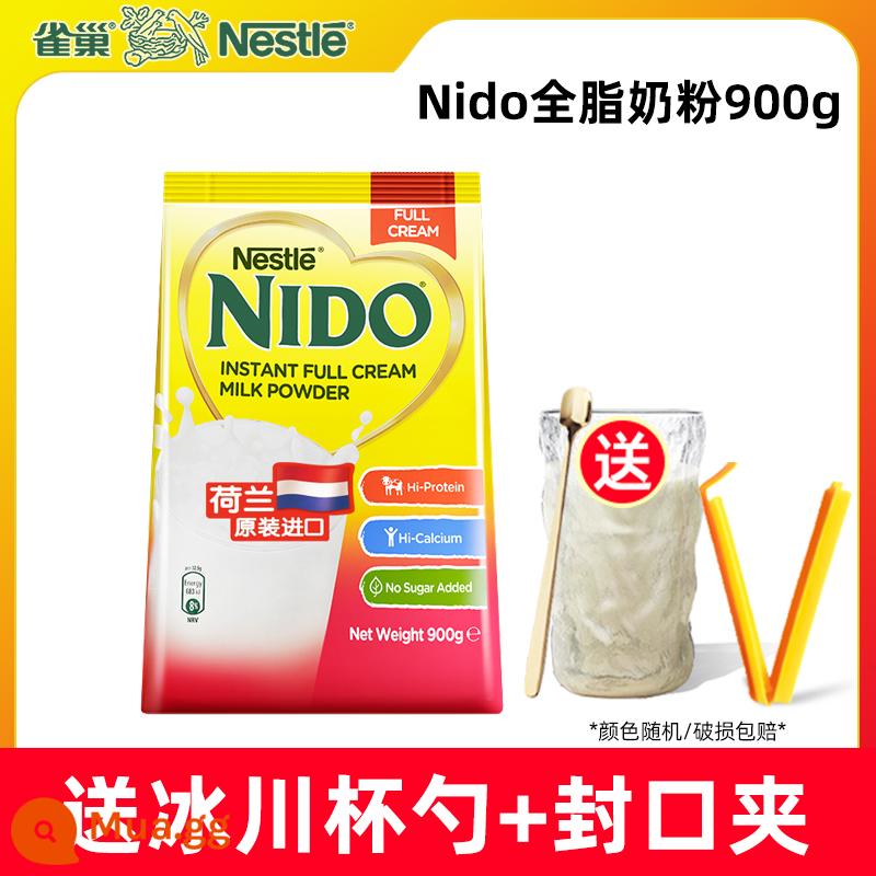 Sữa bột Nestle nido dành cho người lớn giàu canxi nhập khẩu từ Hà Lan đóng túi 900g pha uống cho thanh niên ăn sáng và tối - [Tặng Thìa Cốc Glacier + Kẹp Niêm Phong] Sữa Bột Nguyên Kem Nestlé 900g*1 túi