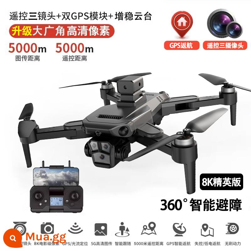 Drone tự động trở về nhà Camera trên không cấp độ 8K HD tránh chướng ngại vật thông minh chuyên nghiệp GPS không chổi than lớn 5000 mét - 8K Elite Edition EIS Anti-Shake - Tránh chướng ngại vật 360 độ - GPS Return to Home - Động cơ không chổi than Ba ​​camera 5000 mét