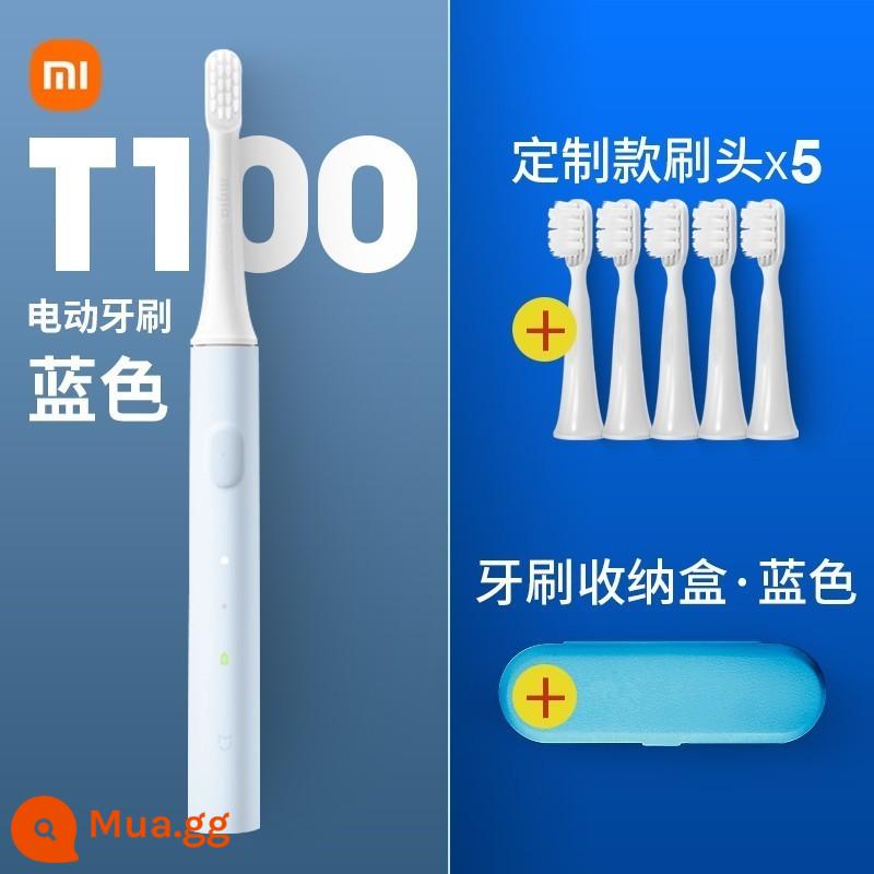 Bàn chải đánh răng điện trẻ em Xiaomi dành cho bé trai và bé gái trên 6 tuổi bàn chải mềm tự động T200 có thể sạc lại hàng chính hãng - T100 màu xanh + đầu cọ tùy chỉnh 5 + hộp cọ