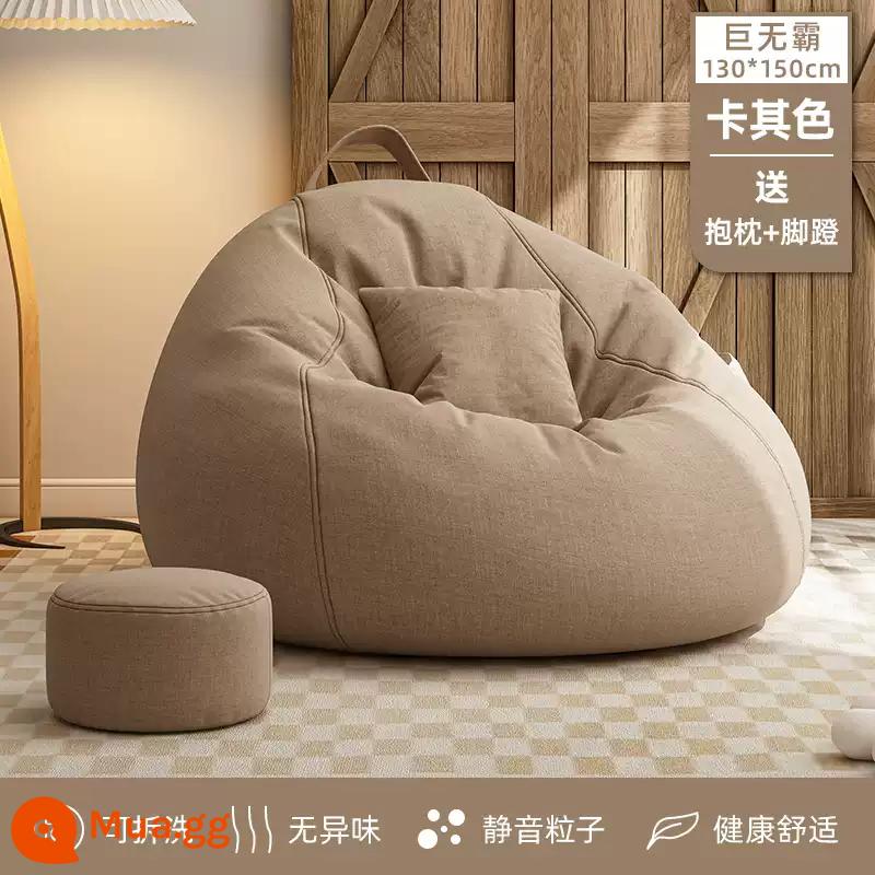 Sofa lười beanbag phòng ngủ chiếu tatami ban công vịnh cửa sổ ít vận động sofa thoải mái căn hộ nhỏ có thể ngủ và nằm đệm - [Big Mac 130*150] Màu Kaki (có gối + bàn đạp chân + lớp lót độc lập)