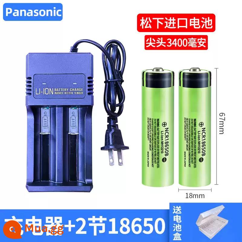 Panasonic 18650 Pin Sạc Lithium 3400Mah Công Suất Lớn 3.7V Ánh Sáng Mạnh Đèn Pin Đa Năng Quạt Nhỏ Đèn Pha - Đầu tip 2 khúc [3400 mAh] + sạc hai khe