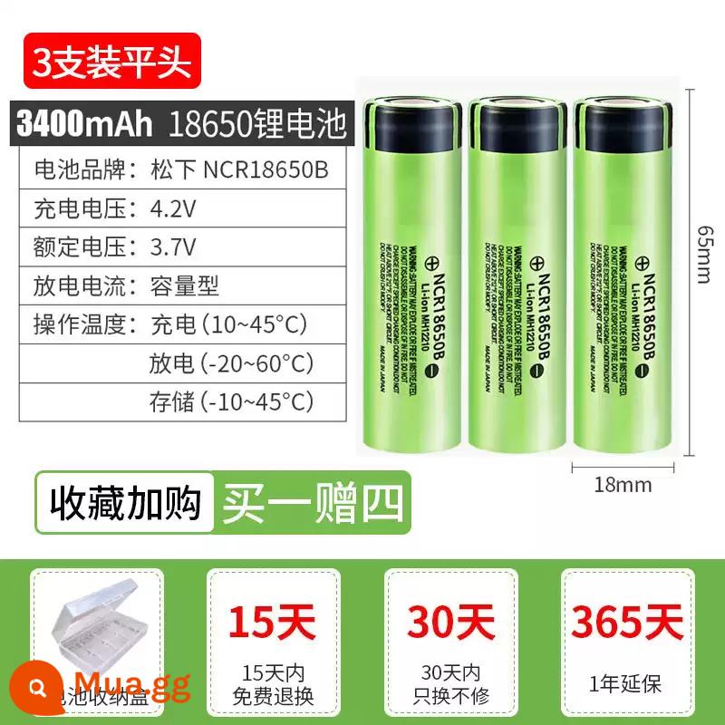 Panasonic 18650 Pin Sạc Lithium 3400Mah Công Suất Lớn 3.7V Ánh Sáng Mạnh Đèn Pin Đa Năng Quạt Nhỏ Đèn Pha - Đầu dẹt 3 phần [3400mA]