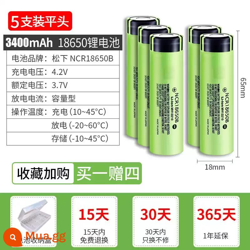 Panasonic 18650 Pin Sạc Lithium 3400Mah Công Suất Lớn 3.7V Ánh Sáng Mạnh Đèn Pin Đa Năng Quạt Nhỏ Đèn Pha - Đầu dẹt 5 phần [3400mA]