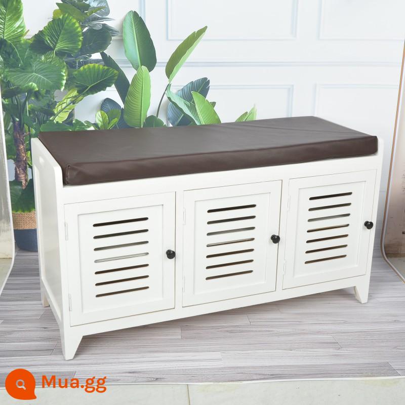 Ghế đẩu thay giày phong cách retro, ghế đẩu đi giày ở cửa nhà, ghế đẩu đựng đồ kiểu Mỹ, ghế đẩu đựng đồ, giá để giày đơn giản, tủ giày, ghế đẩu, bộ hoàn chỉnh - Da PU màu nâu dài 90 ba cửa màu trắng A