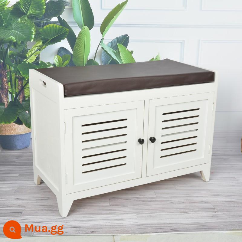 Ghế đẩu thay giày phong cách retro, ghế đẩu đi giày ở cửa nhà, ghế đẩu đựng đồ kiểu Mỹ, ghế đẩu đựng đồ, giá để giày đơn giản, tủ giày, ghế đẩu, bộ hoàn chỉnh - 70 cửa đôi dài màu trắng A Da PU da nâu