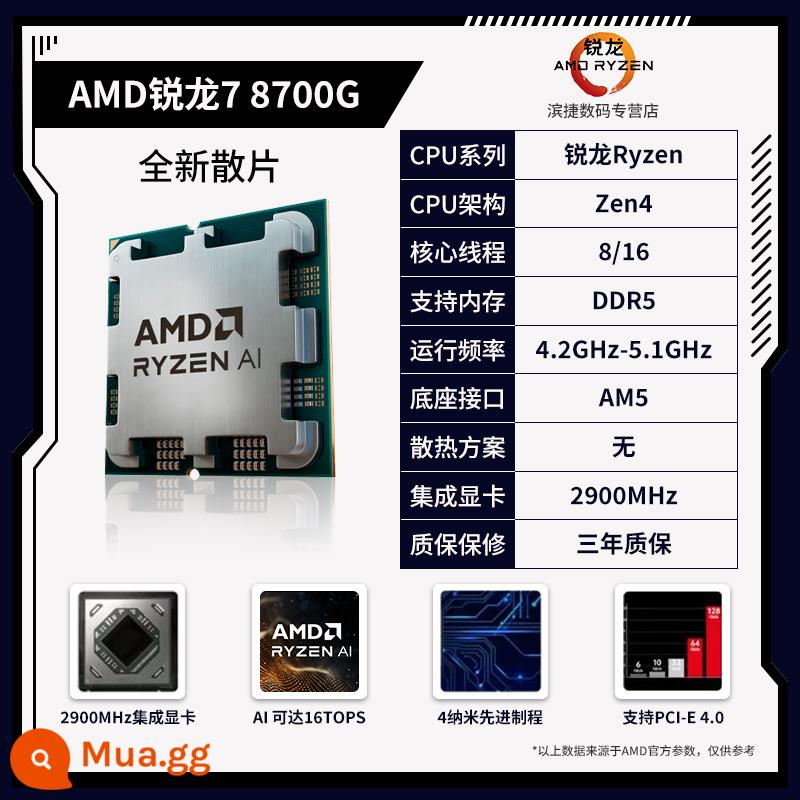 Chip xử lý đóng hộp AMD Ryzen 5 7500F/7600X/7700X/7900X/7950X/7800X3D - Bộ xử lý AMD Ryzen 7 8700G [Bull Piece]