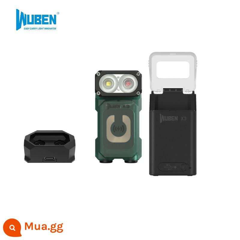 Wuben X3 sạc không dây ánh sáng đỏ và trắng đèn pin mini đa chức năng ánh sáng mạnh ngoài trời di động từ tính mới góc ánh sáng - Trang bị đầy đủ (sạc đế + sạc kho) xanh