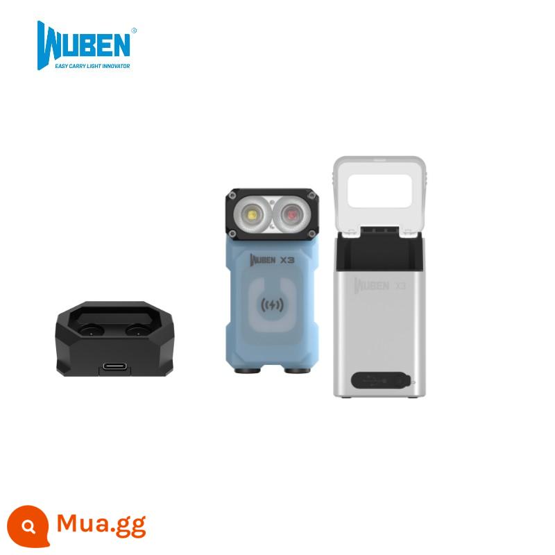 Wuben X3 sạc không dây ánh sáng đỏ và trắng đèn pin mini đa chức năng ánh sáng mạnh ngoài trời di động từ tính mới góc ánh sáng - Trang bị đầy đủ (sạc đế + sạc kho) màu xanh