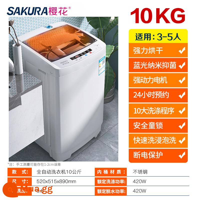 Máy giặt Sakura 7.5KG hoàn toàn tự động 8/10kg cho ký túc xá gia đình nhỏ bánh sóng sấy công suất lớn - Màu xám ấm/⒑㎏ sấy khô bằng không khí nóng mạnh, làm sạch và làm dày bằng ánh sáng xanh