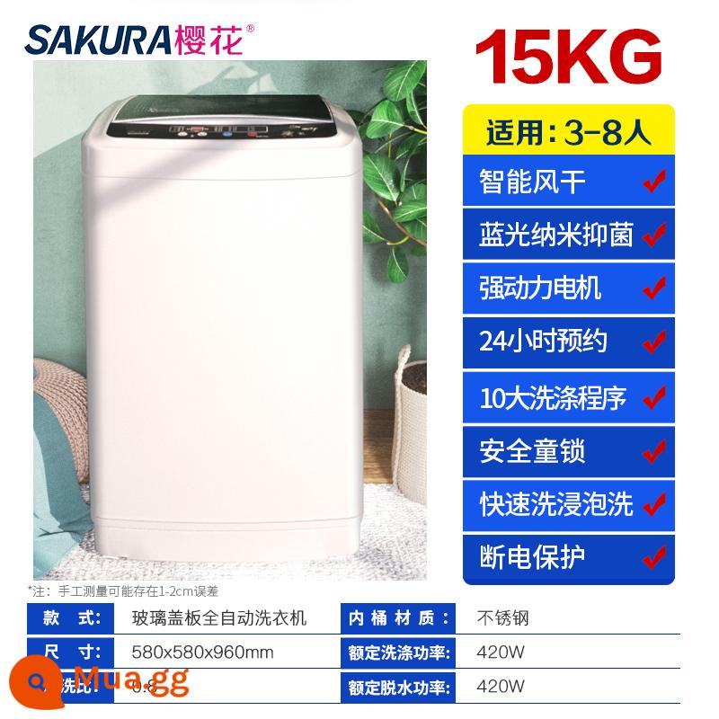 Máy giặt Sakura 7.5KG hoàn toàn tự động 8/10kg cho ký túc xá gia đình nhỏ bánh sóng sấy công suất lớn - Xám ấm/⒖㎏Sấy không khí mạnh mẽ Mẫu kính sang trọng ánh sáng xanh