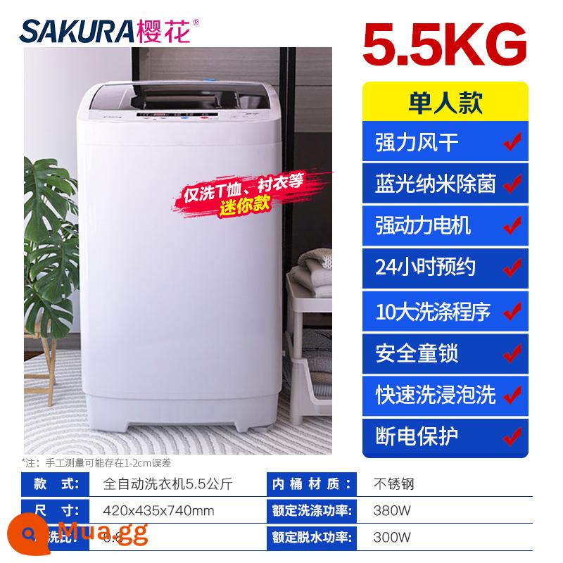 Máy giặt Sakura 7.5KG hoàn toàn tự động 8/10kg cho ký túc xá gia đình nhỏ bánh sóng sấy công suất lớn - Xám ấm/⒌⒌㎏ làm khô không khí mạnh Giá đơn Blu-ray