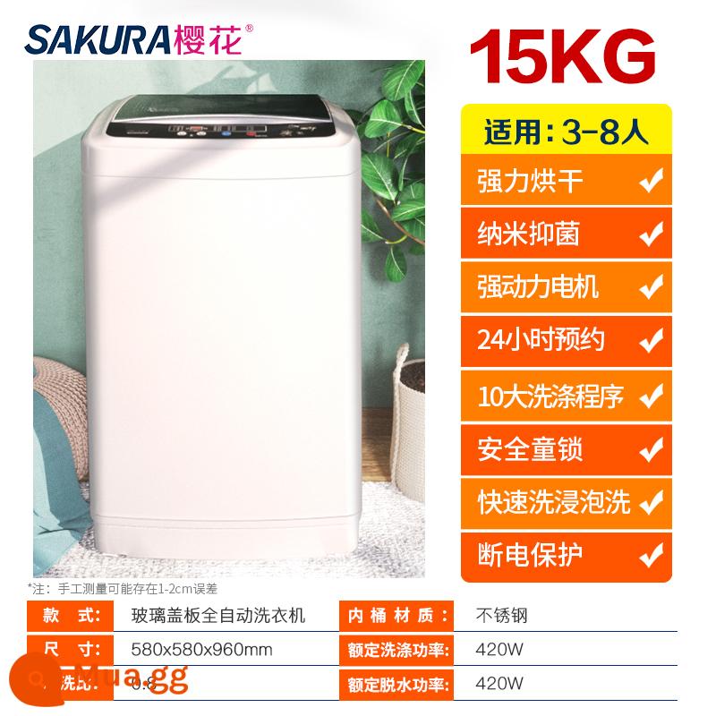 Máy giặt Sakura 7.5KG hoàn toàn tự động 8/10kg cho ký túc xá gia đình nhỏ bánh sóng sấy công suất lớn - Màu xám ấm/⒖㎏Sấy không khí nóng mạnh mẽ Mẫu kính sang trọng ánh sáng xanh