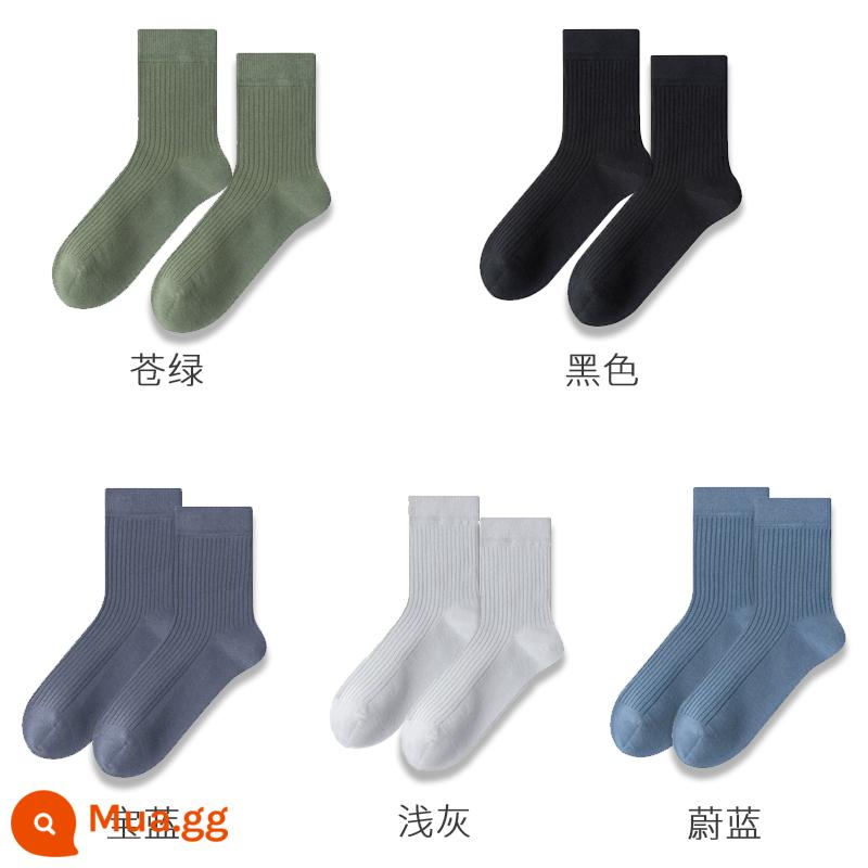 Tất cotton Kelanya mùa xuân thu cotton nguyên chất dành cho nam đến giữa bắp chân nam chống mùi hôi và thấm hút mồ hôi mùa đông cộng với đôi tất dài nhung dành cho nam - Xanh nhạt + đen + xanh sapphire + xám nhạt + xanh thiên thanh