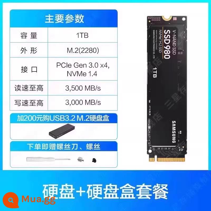 Ổ cứng SSD Samsung 980 1TB NVMe M.2 máy tính để bàn lưu trữ SSD PCIe3.0 - Chuẩn 1TB + hộp ổ cứng