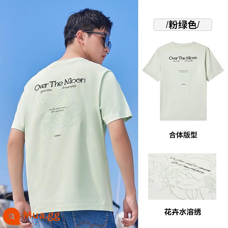 Áo thun nam ngắn tay cổ tròn mùa hè 2024 mới in hoa cũ 100% cotton hợp thời trang dạo phố - Kiểu 3 hồng xanh