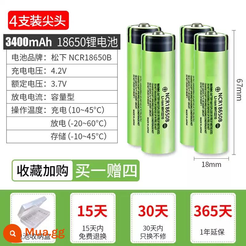 Panasonic 18650 Pin Sạc Lithium 3400Mah Công Suất Lớn 3.7V Ánh Sáng Mạnh Đèn Pin Đa Năng Quạt Nhỏ Đèn Pha - Đầu 4 phần [3400mA]