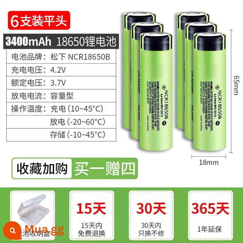 Panasonic 18650 Pin Sạc Lithium 3400Mah Công Suất Lớn 3.7V Ánh Sáng Mạnh Đèn Pin Đa Năng Quạt Nhỏ Đèn Pha - Đầu dẹt 6 đoạn [3400mA]