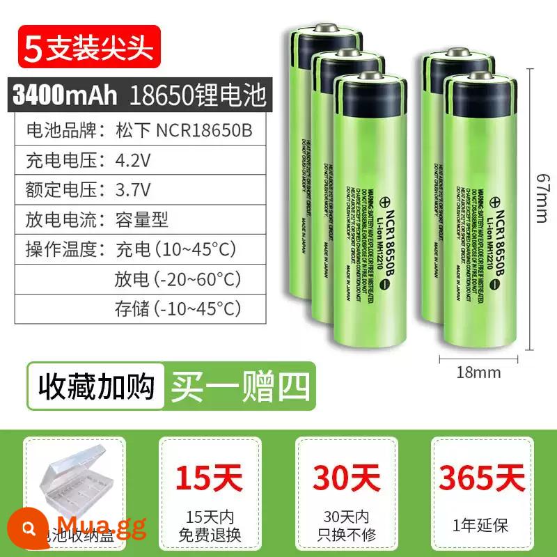 Panasonic 18650 Pin Sạc Lithium 3400Mah Công Suất Lớn 3.7V Ánh Sáng Mạnh Đèn Pin Đa Năng Quạt Nhỏ Đèn Pha - Đầu 5 đoạn [3400mA]