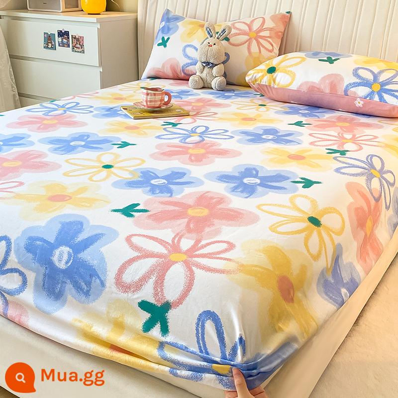 Phong cách mùa hè cotton nguyên chất bông được trang bị ga trải giường một mảnh ga trải giường bộ ba món nệm túi đựng đồ giường chống bụi ga trải giường 2022 mới - Quan niệm nghệ thuật tranh sơn dầu