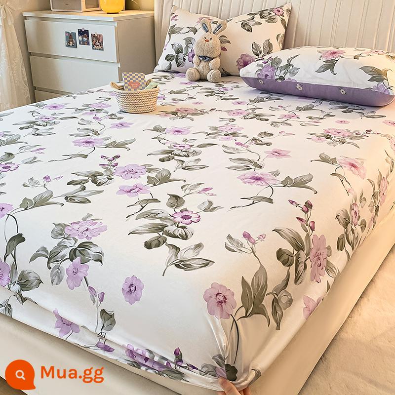 Phong cách mùa hè cotton nguyên chất bông được trang bị ga trải giường một mảnh ga trải giường bộ ba món nệm túi đựng đồ giường chống bụi ga trải giường 2022 mới - lãng mạn hoa oải hương