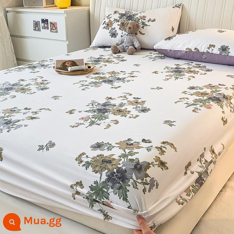 Phong cách mùa hè cotton nguyên chất bông được trang bị ga trải giường một mảnh ga trải giường bộ ba món nệm túi đựng đồ giường chống bụi ga trải giường 2022 mới - Trang viên Sophie