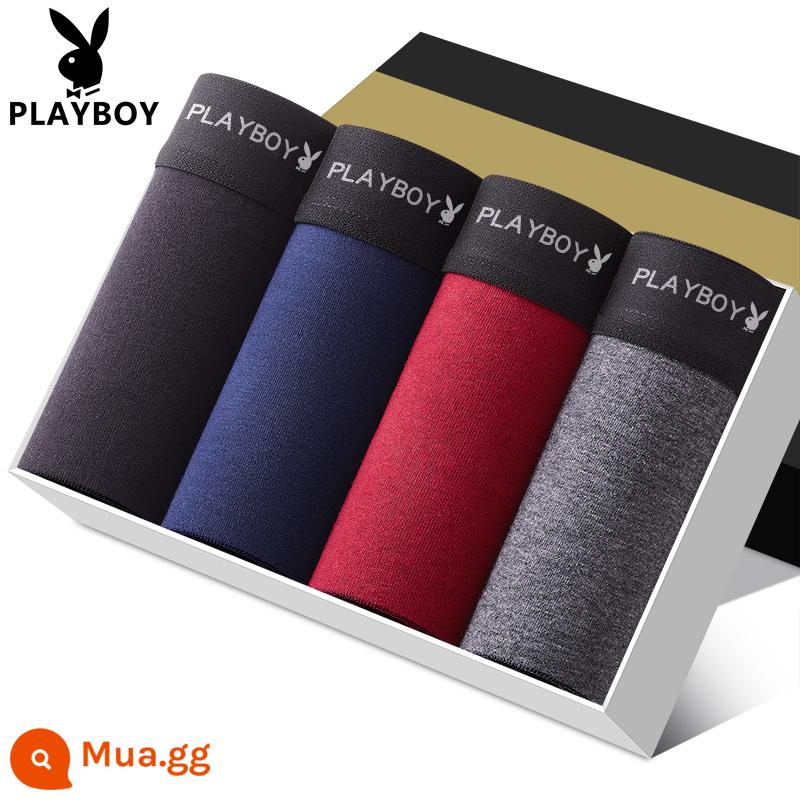 Quần lót nam Playboy 100% cotton, quần lót boxer dáng rộng, quần đùi bé trai, cotton nguyên chất plus béo, quần lót boxer oversized - VIP9451 [Bông nguyên chất 4 gói]