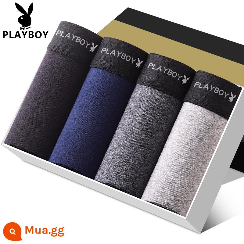 Quần lót nam Playboy 100% cotton, quần lót boxer dáng rộng, quần đùi bé trai, cotton nguyên chất plus béo, quần lót boxer oversized - VIP9450 [Bông nguyên chất 4 gói]