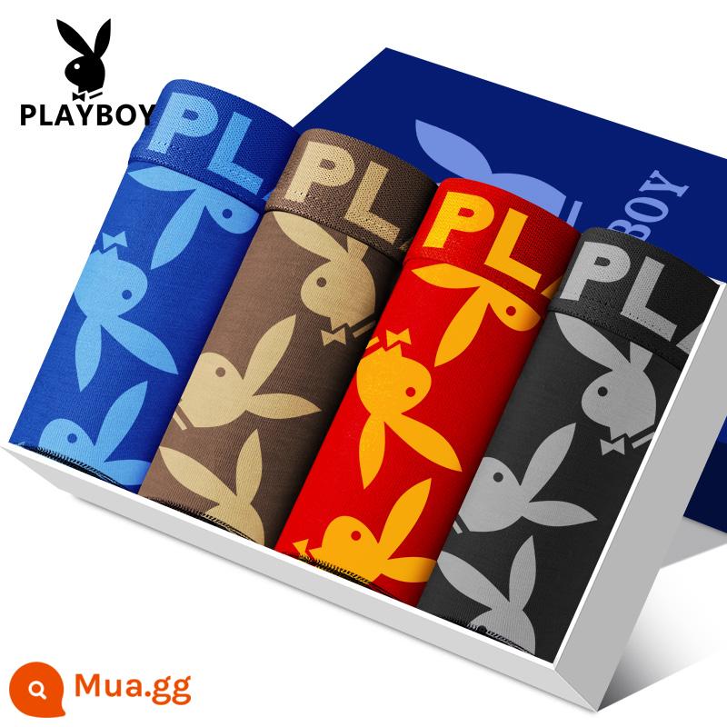 Quần lót nam Playboy 100% cotton, quần lót boxer dáng rộng, quần đùi bé trai, cotton nguyên chất plus béo, quần lót boxer oversized - VIP3437 [Bông nguyên chất 4 gói]