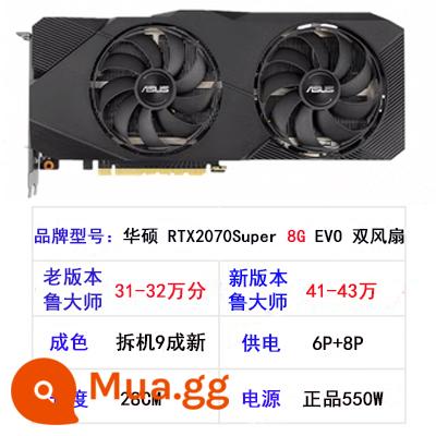 ASUS RTX3060Ti 8G Raptor 2060 3070 80 card đồ họa trò chơi máy tính cũ 1660Super - Quạt kép ASUS RTX2070 Super EVO với bảng nối đa năng