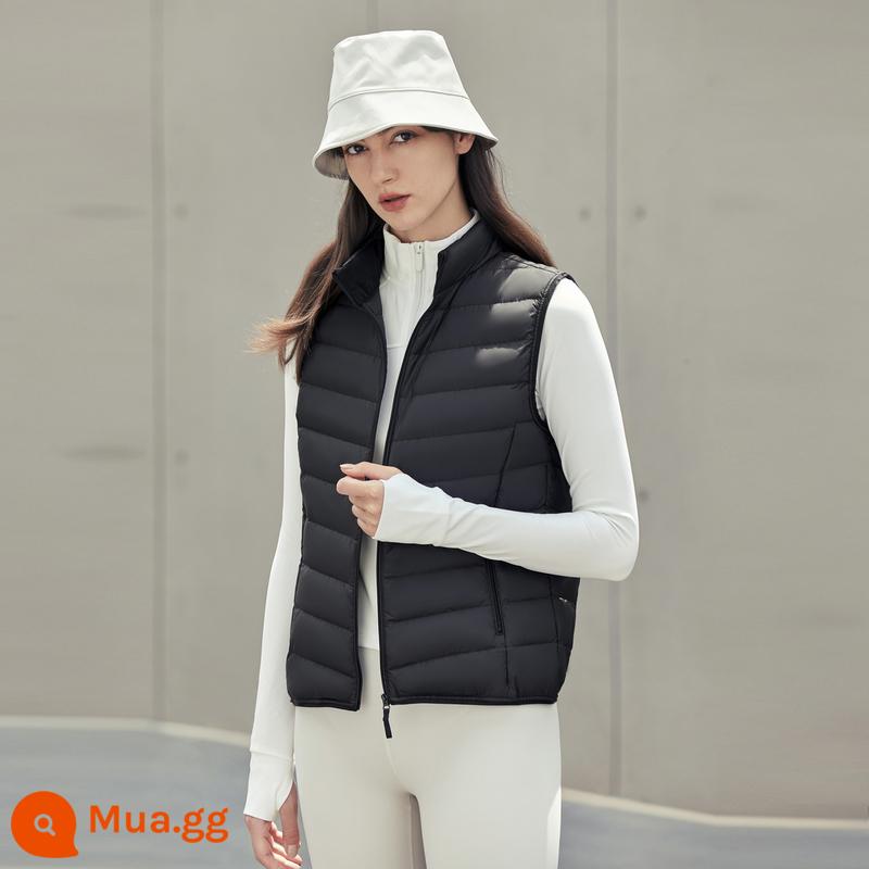 Bosideng 2022 áo vest mỏng và nhẹ mới cho nữ màu trơn giảm béo cổ đứng với áo khoác - Đen 8056-Nữ