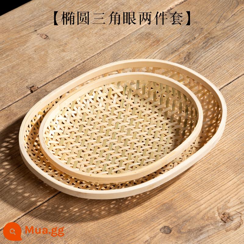 Tự Nhiên Handmade Tre Dệt Tre Giỏ Trái Cây Khay Trà Ăn Nhẹ Giỏ Bánh Hấp Giỏ Có Lỗ Tròn Hộ Gia Đình Tre rây - Bộ hai mảnh hình bầu dục