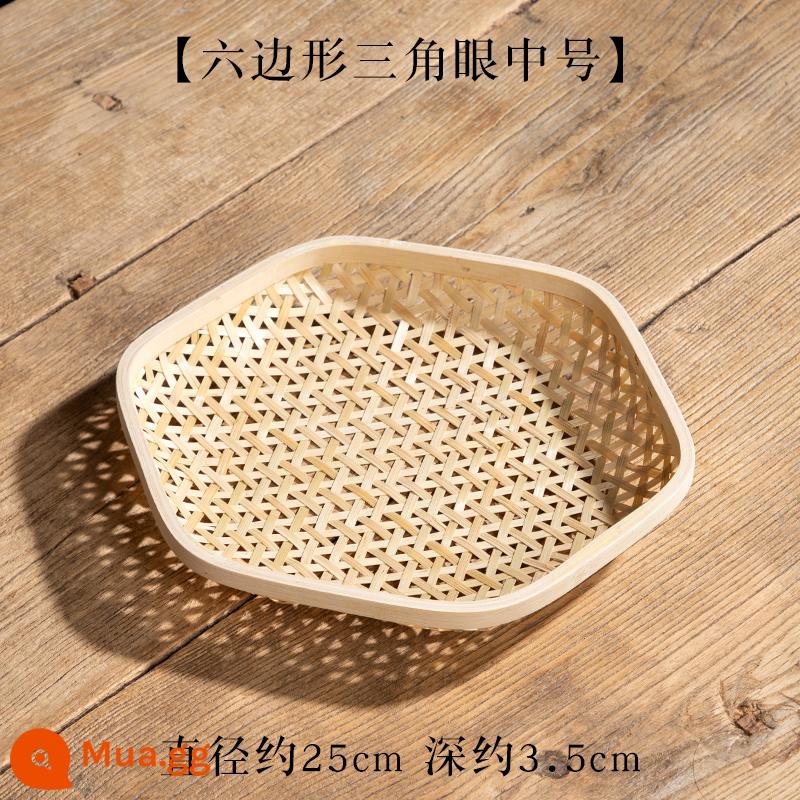 Tự Nhiên Handmade Tre Dệt Tre Giỏ Trái Cây Khay Trà Ăn Nhẹ Giỏ Bánh Hấp Giỏ Có Lỗ Tròn Hộ Gia Đình Tre rây - Lục giác vừa 25cm