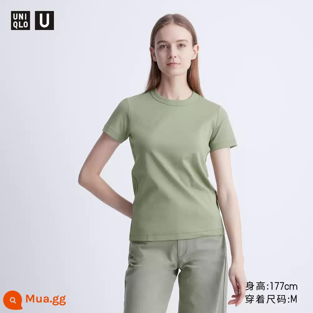 Uniqlo Master T [UNIQLO U Series] Áo thun nữ tay ngắn màu xám kiểu 24 kiểu mới 465754 - 52 xanh ngọc lục bảo