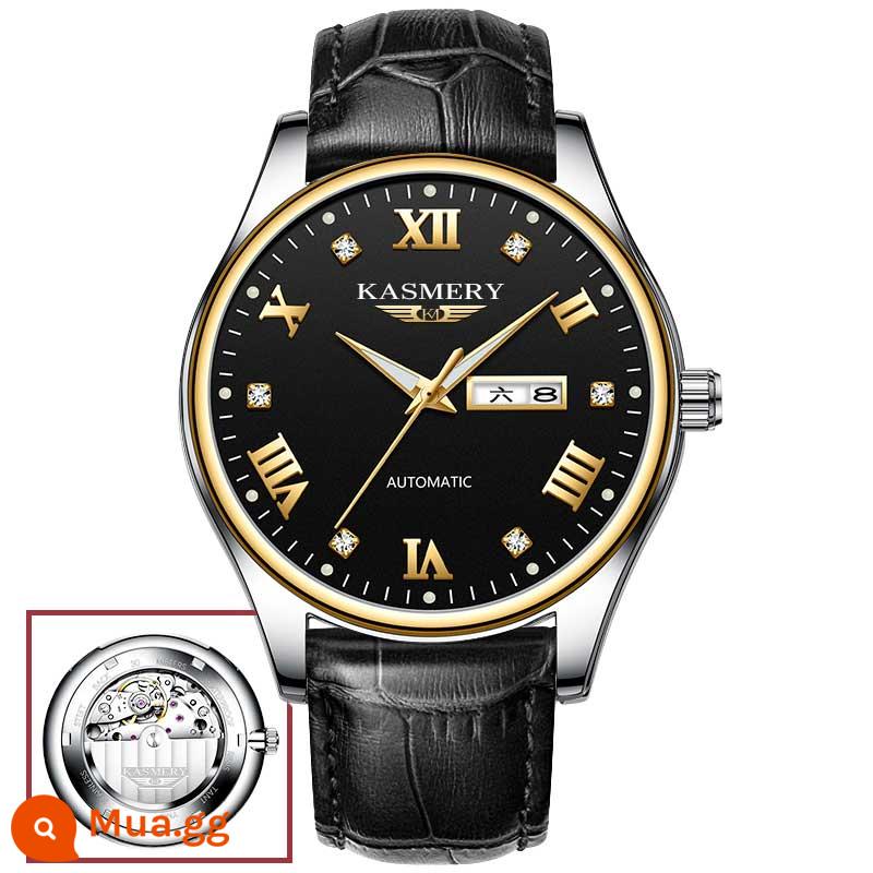 Đồng hồ nam chính hãng Thụy Sĩ top 10 thương hiệu nổi tiếng đồng hồ cơ khí tourbillon hoàn toàn tự động rỗng dây thật chống thấm nước đồng hồ nam - Mẫu thắt lưng da vàng đen JX07 [Sản phẩm chính hãng · Quà tặng tinh tế miễn phí]