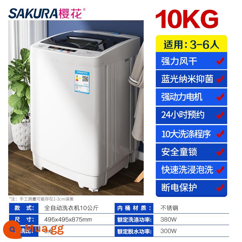 Máy giặt Sakura 7.5KG hoàn toàn tự động 8/10kg cho ký túc xá gia đình nhỏ bánh sóng sấy công suất lớn - Màu xám ấm/⒑㎏ làm khô không khí mạnh, chăm sóc ánh sáng xanh, tăng độ dày