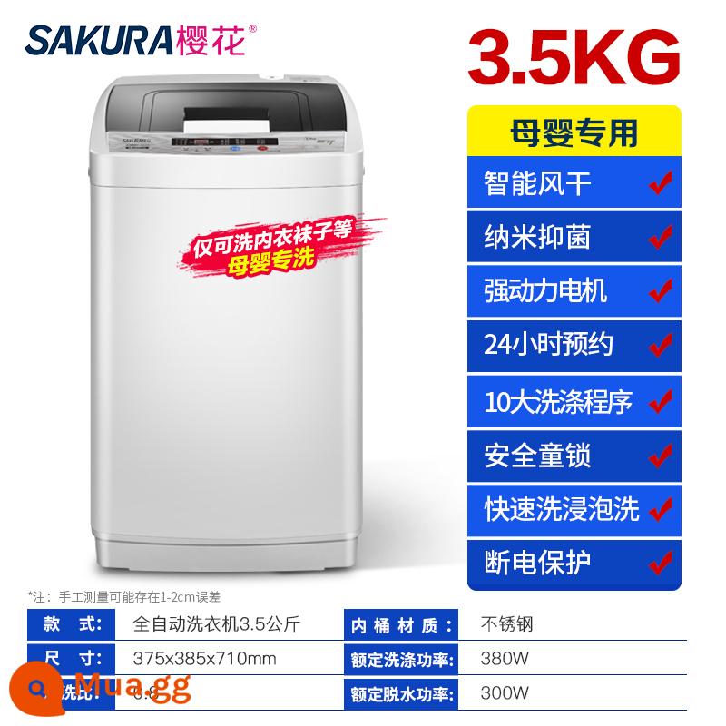 Máy giặt Sakura 7.5KG hoàn toàn tự động 8/10kg cho ký túc xá gia đình nhỏ bánh sóng sấy công suất lớn - khoe bạc